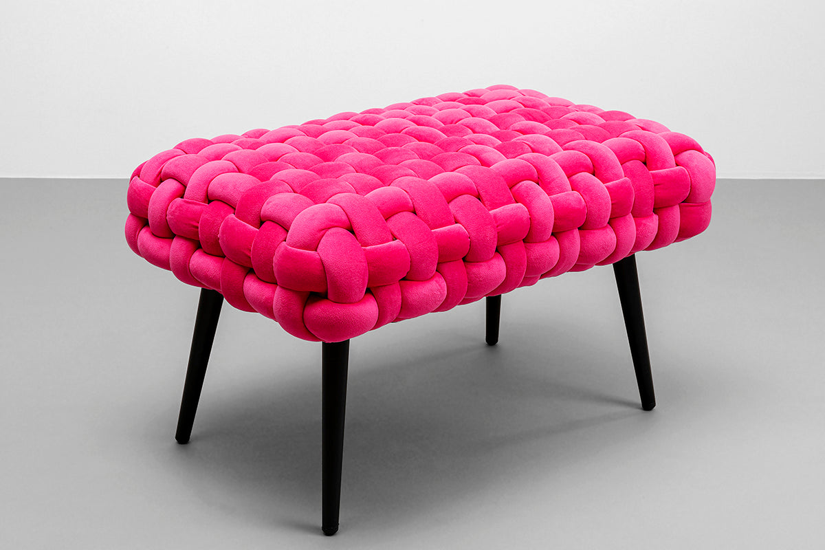 Weave Pink Velvet Mini Bench