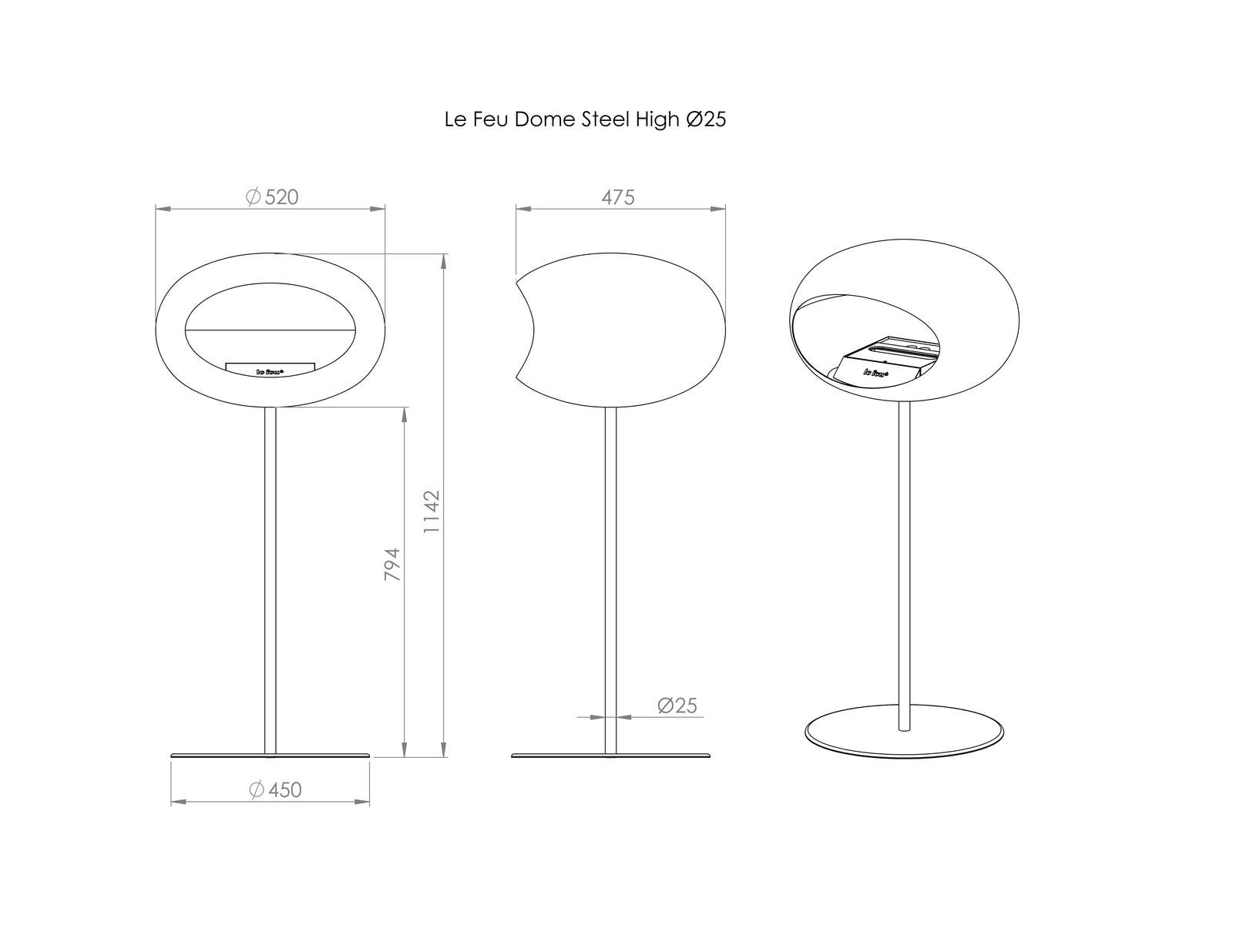 Ground Steel High White Bio Fireplace