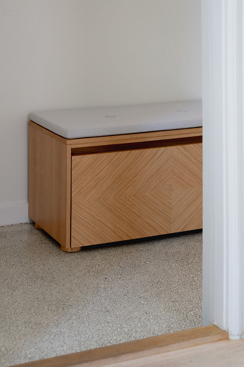 Hideaway Oak Storage Bench with Cushion