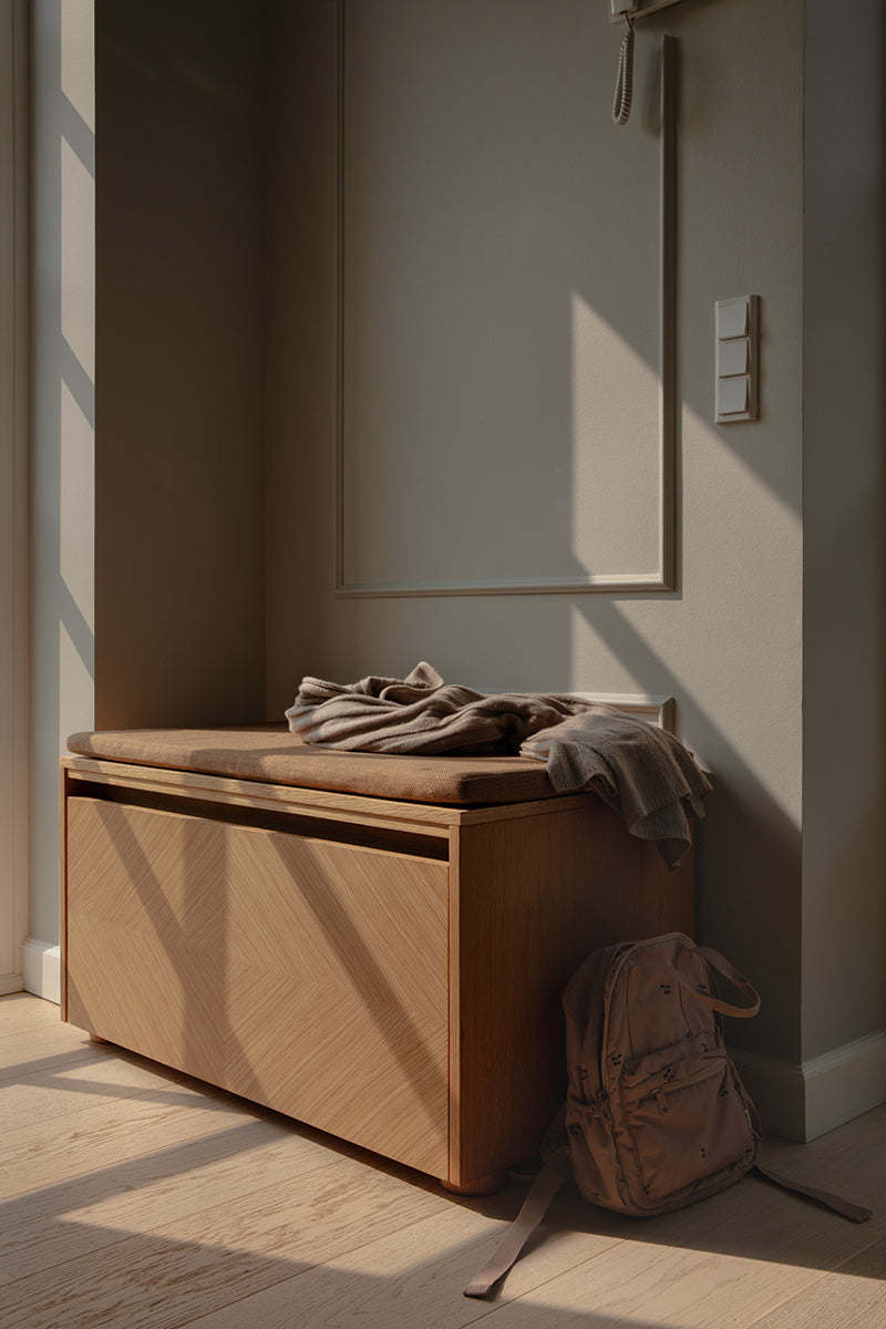 Hideaway Oak Storage Bench with Cushion