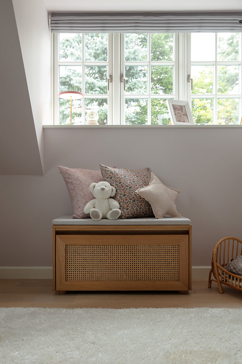 Hideaway Cane Door Storage Bench with Cushion