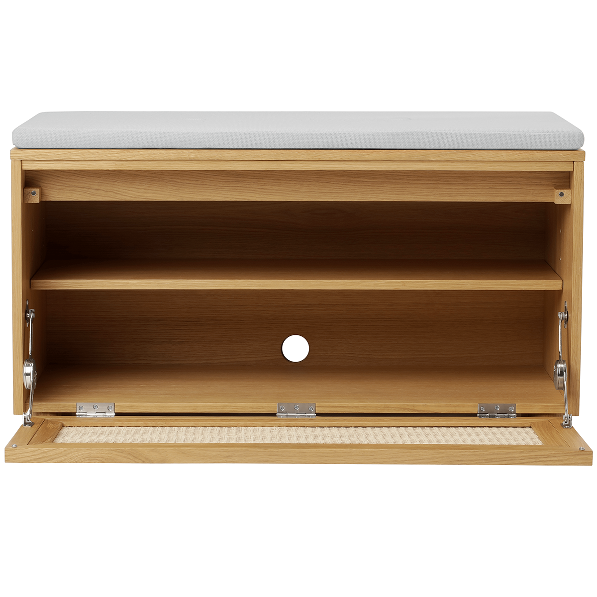 Hideaway Cane Door Storage Bench with Cushion