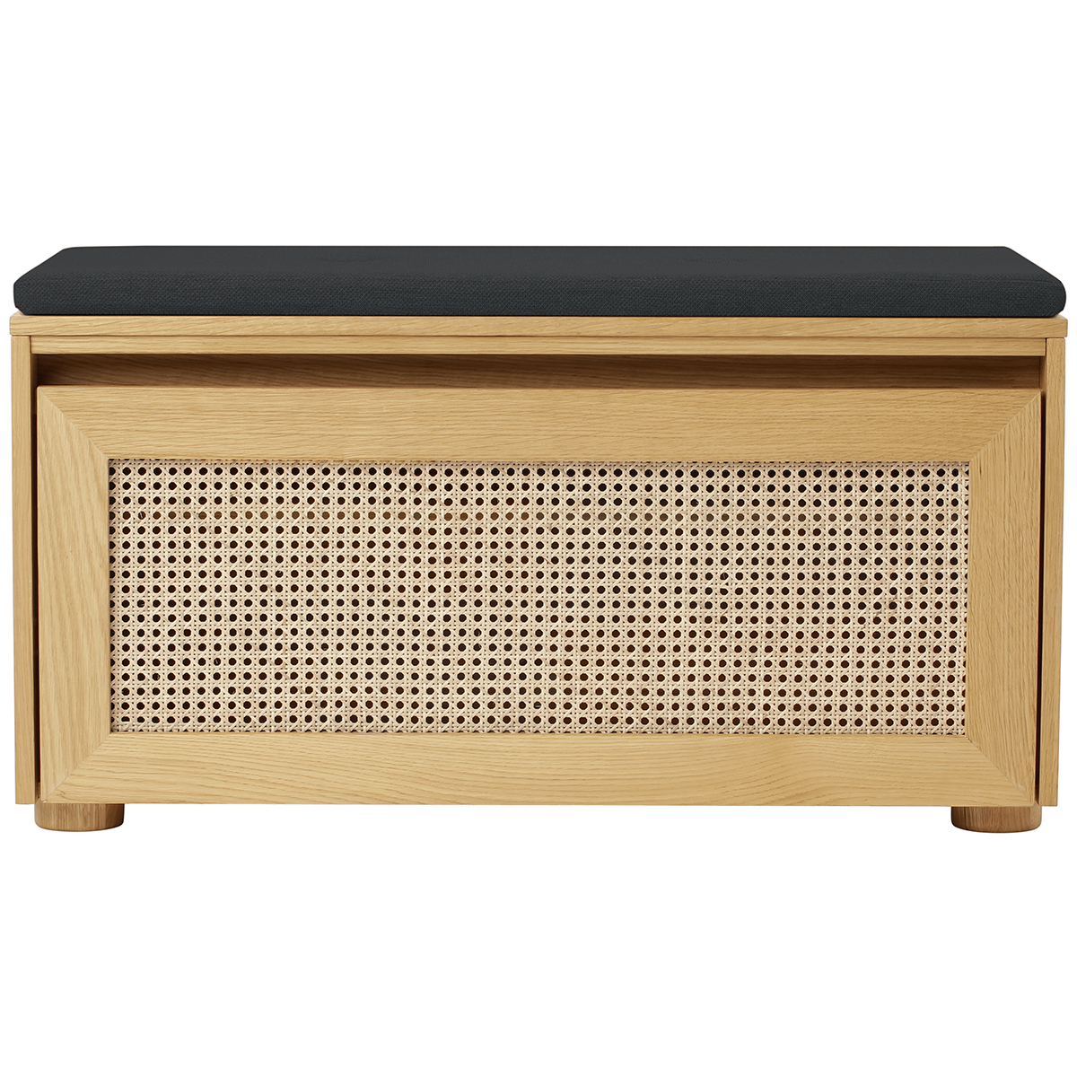 Hideaway Cane Door Storage Bench with Cushion