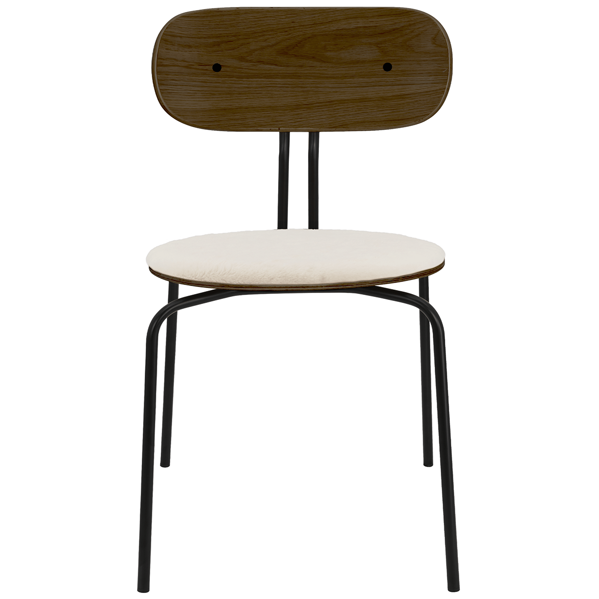 Curious Smoked Oak Wood Chair with Teddy Cushion