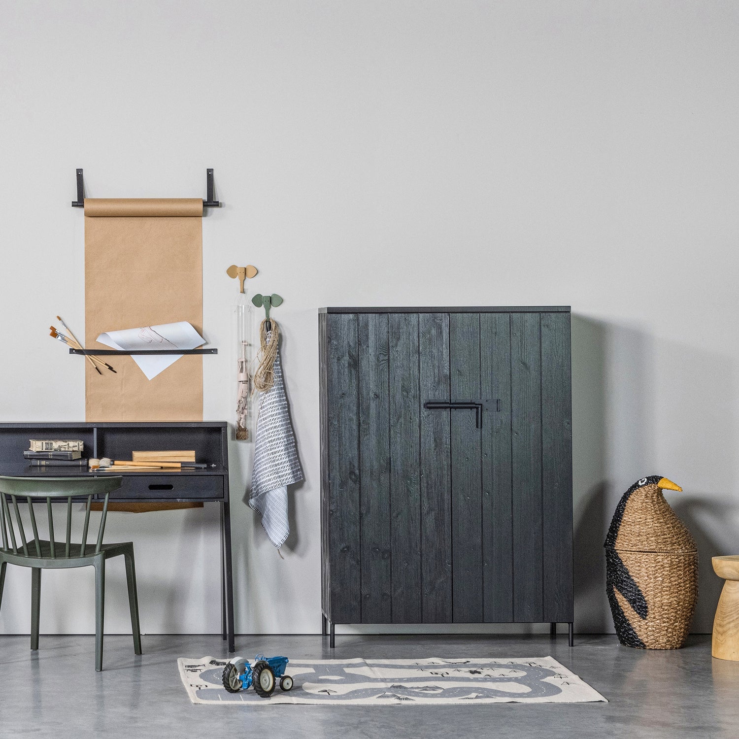 Bruut Black Pine Wood 2 Door Cabinet