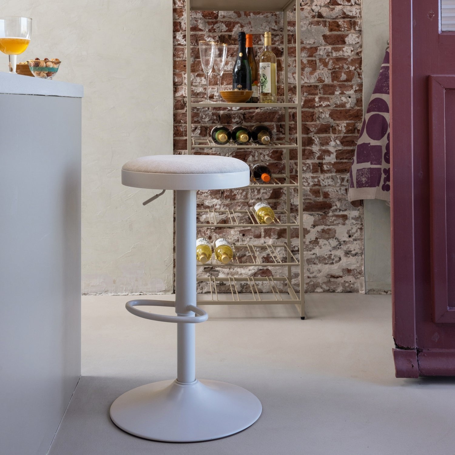 Mevo Chenille Height Adjustable Barstool