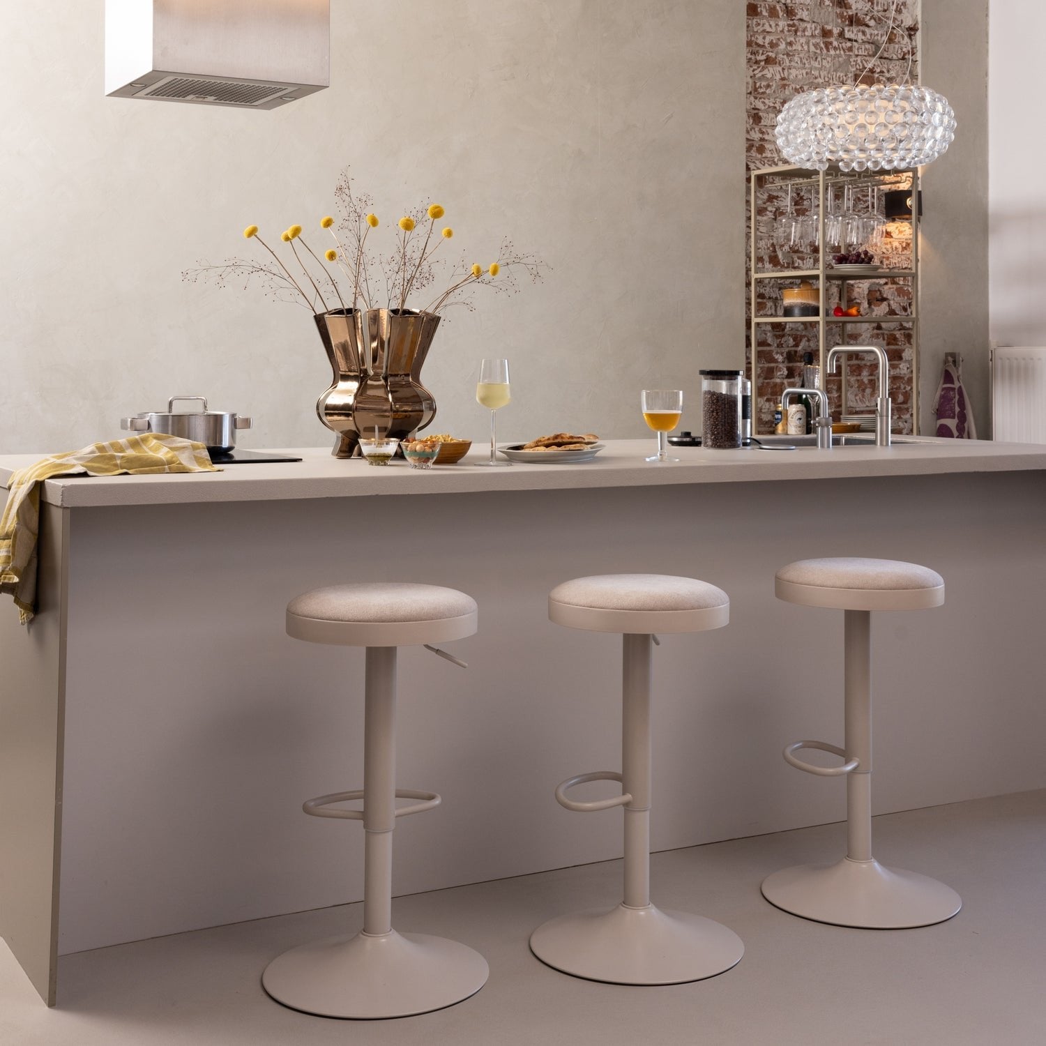 Mevo Chenille Height Adjustable Barstool