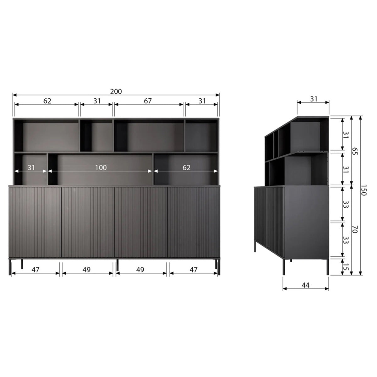 New Gravure Black Pine Wood Add-On Cabinet