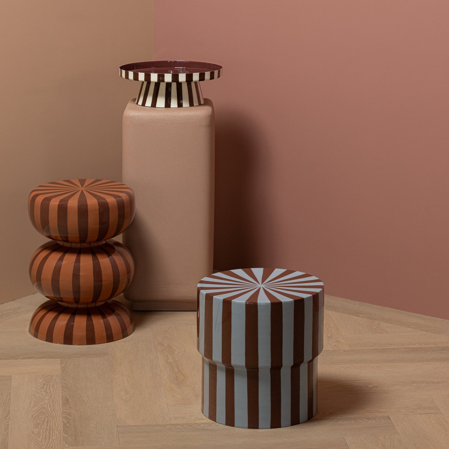 Olia Brown/Blue Stripes High Gloss Side Table