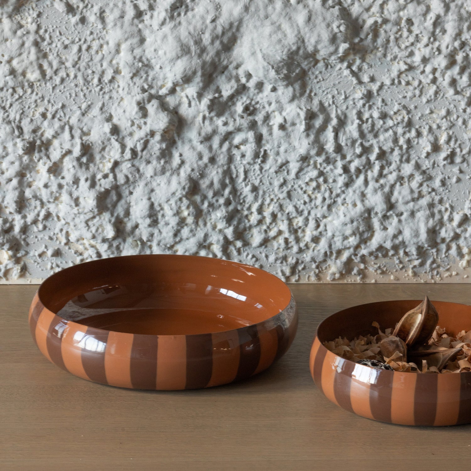 Orba Brown/Pink Stripes High Gloss Bowl (2/Set)