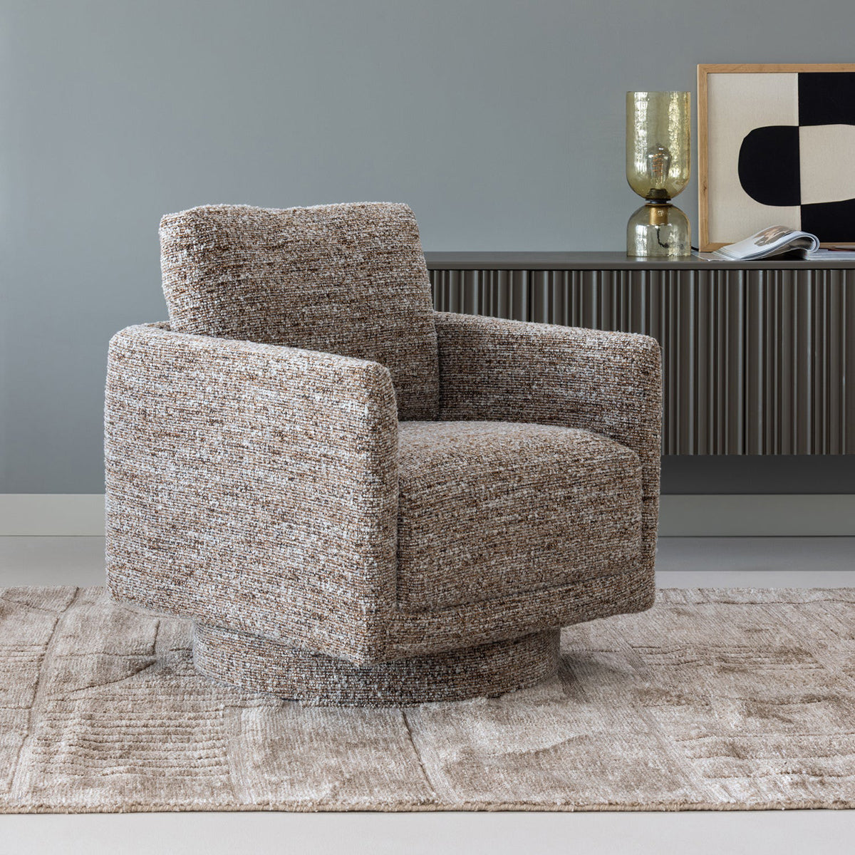 Oska Boucle Swivel Armchair