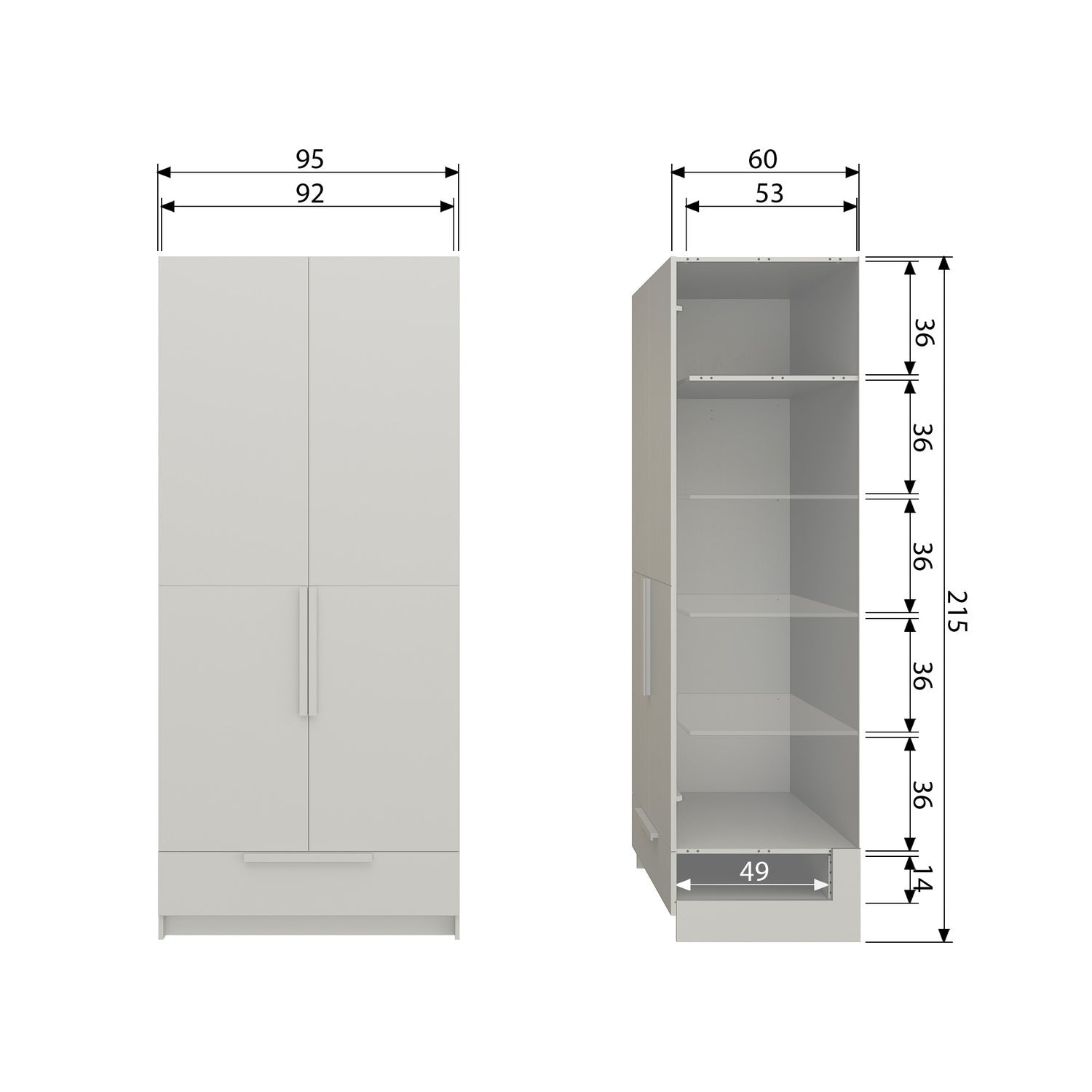 Pure Split Dust 2 Doors Wardrobe