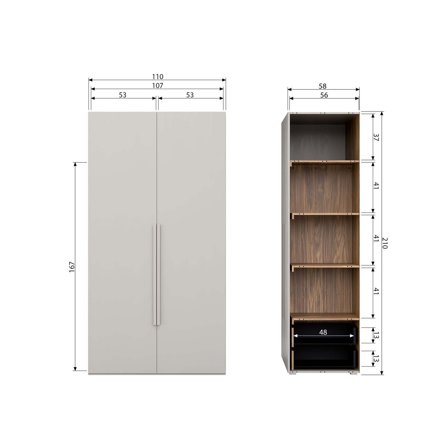 Rens Pebble Grey Long Handle 2 Door Wardrobe