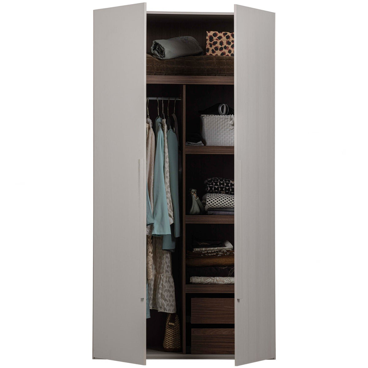 Rens Pebble Grey Long Handle 2 Door Wardrobe