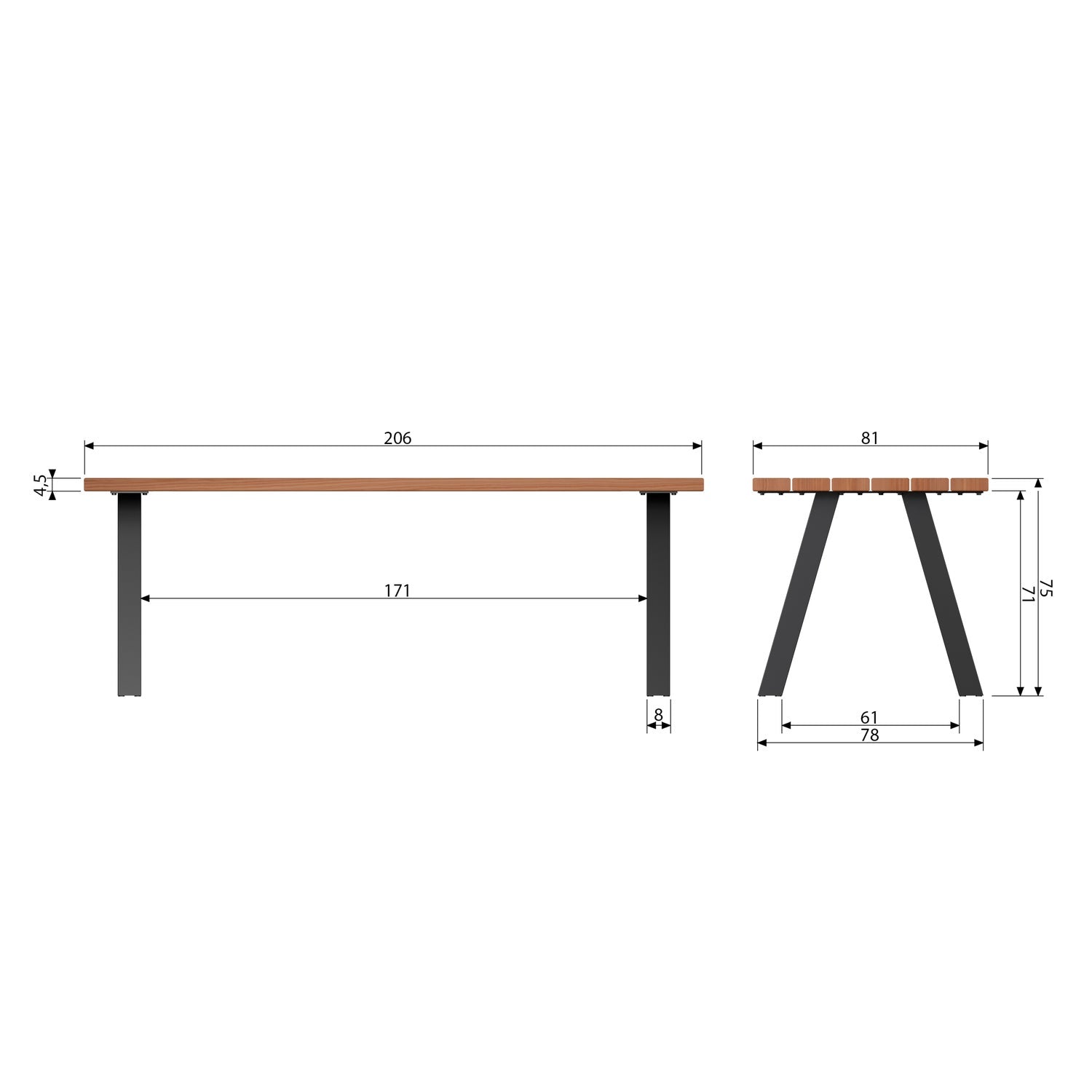 Tablo Ayous Wood Garden Table with Metal Legs