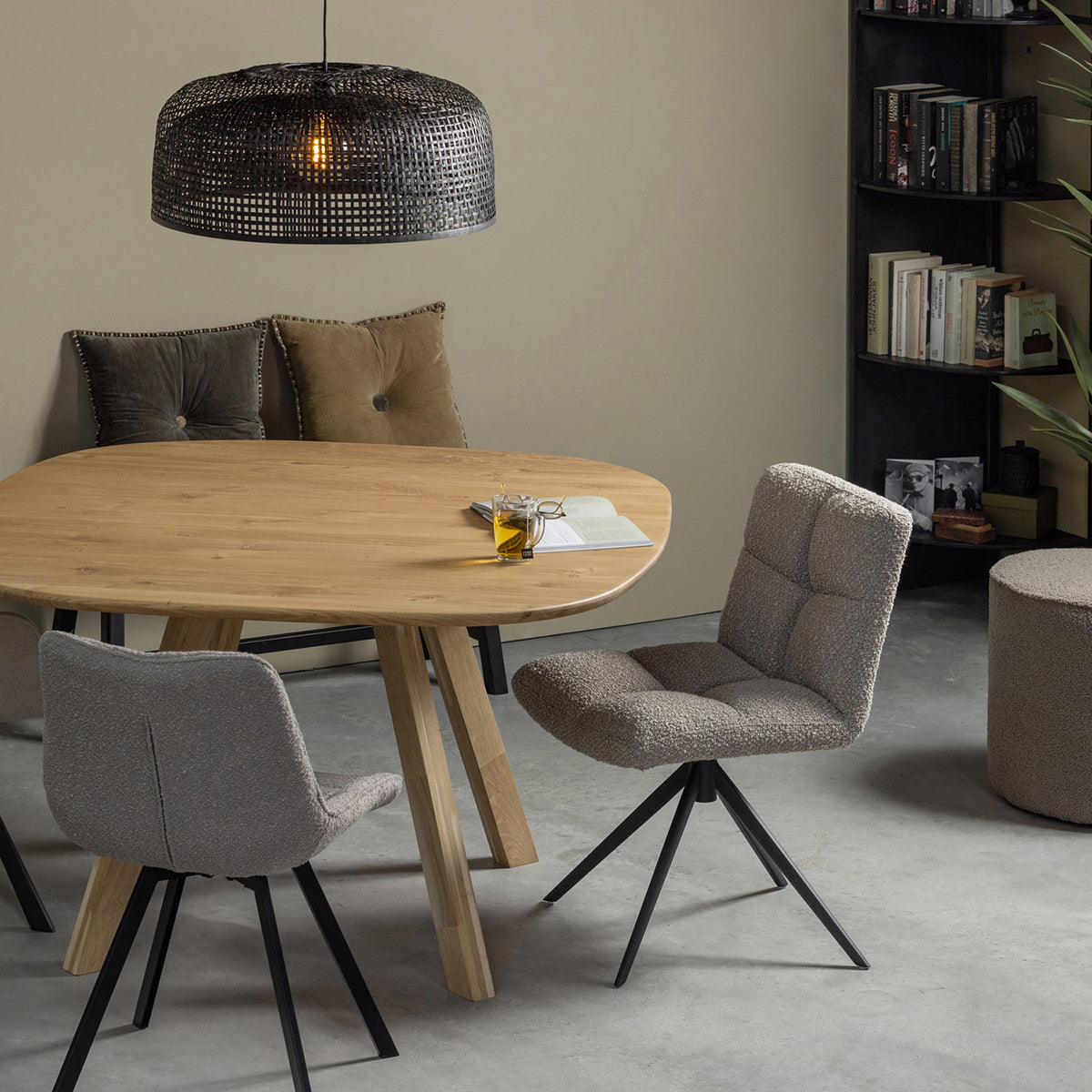 Vinny Sand Boucle Swivel Dining Chair