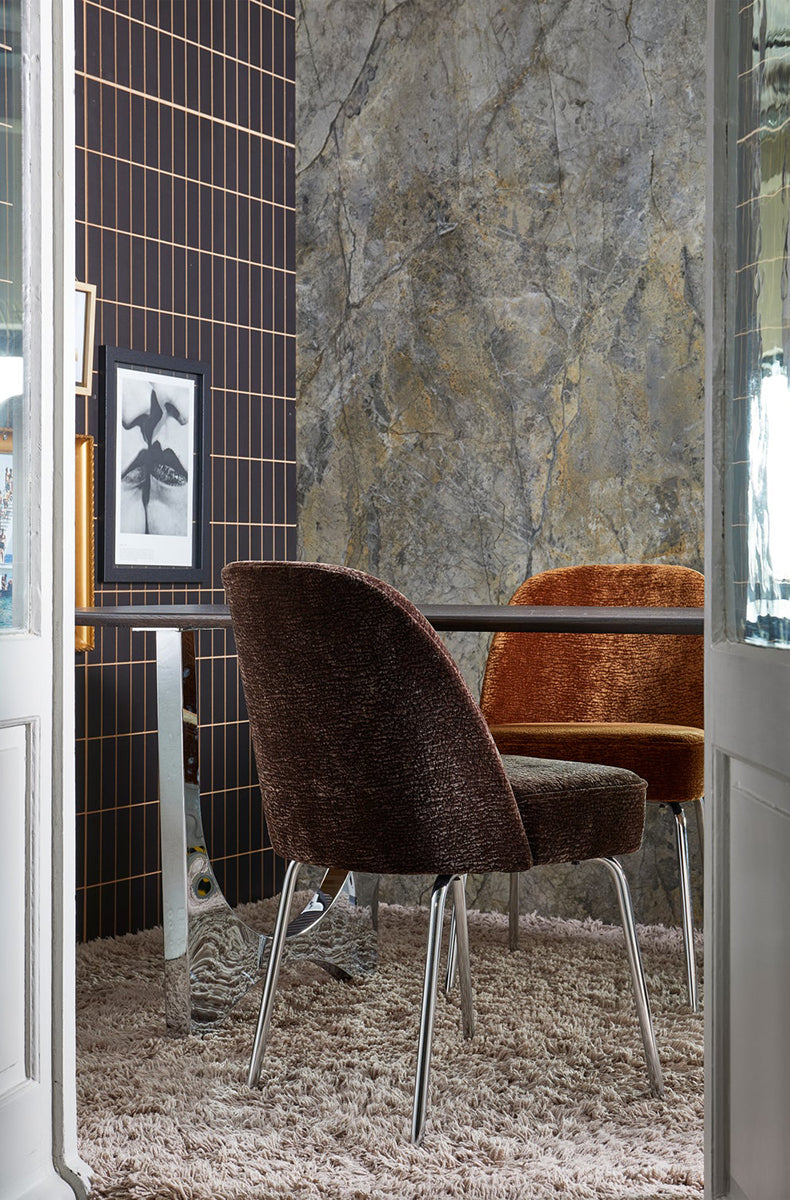 Vogue Chenille Dining Chair with Chrome Legs