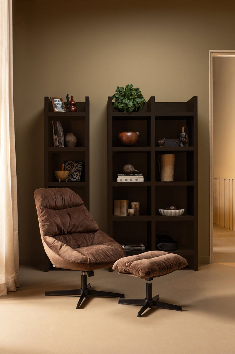 Yaro Espresso Chenille Swivel Armchair with Hocker