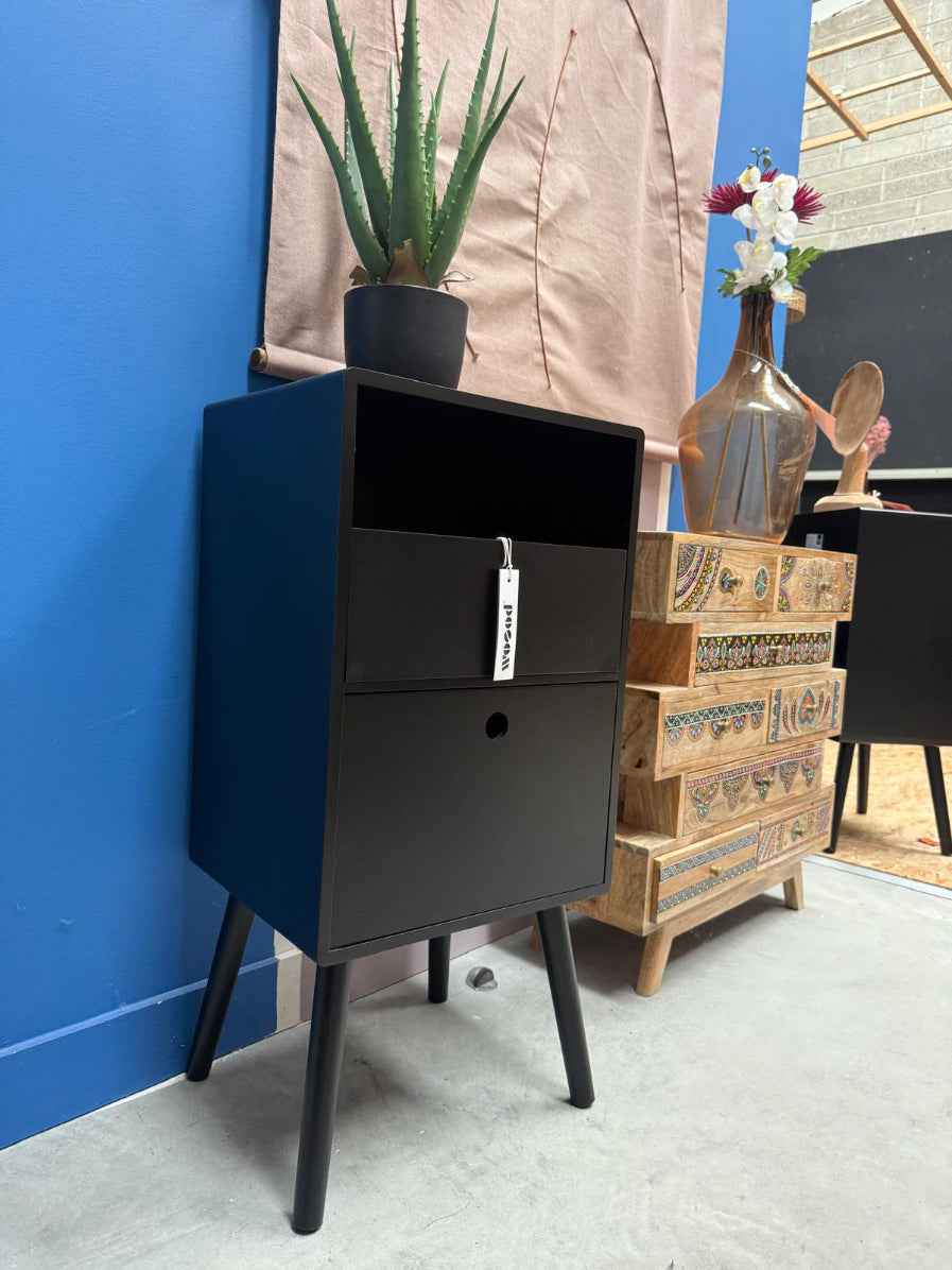 Ozzy Black Wood High Night Stand (Outlet)