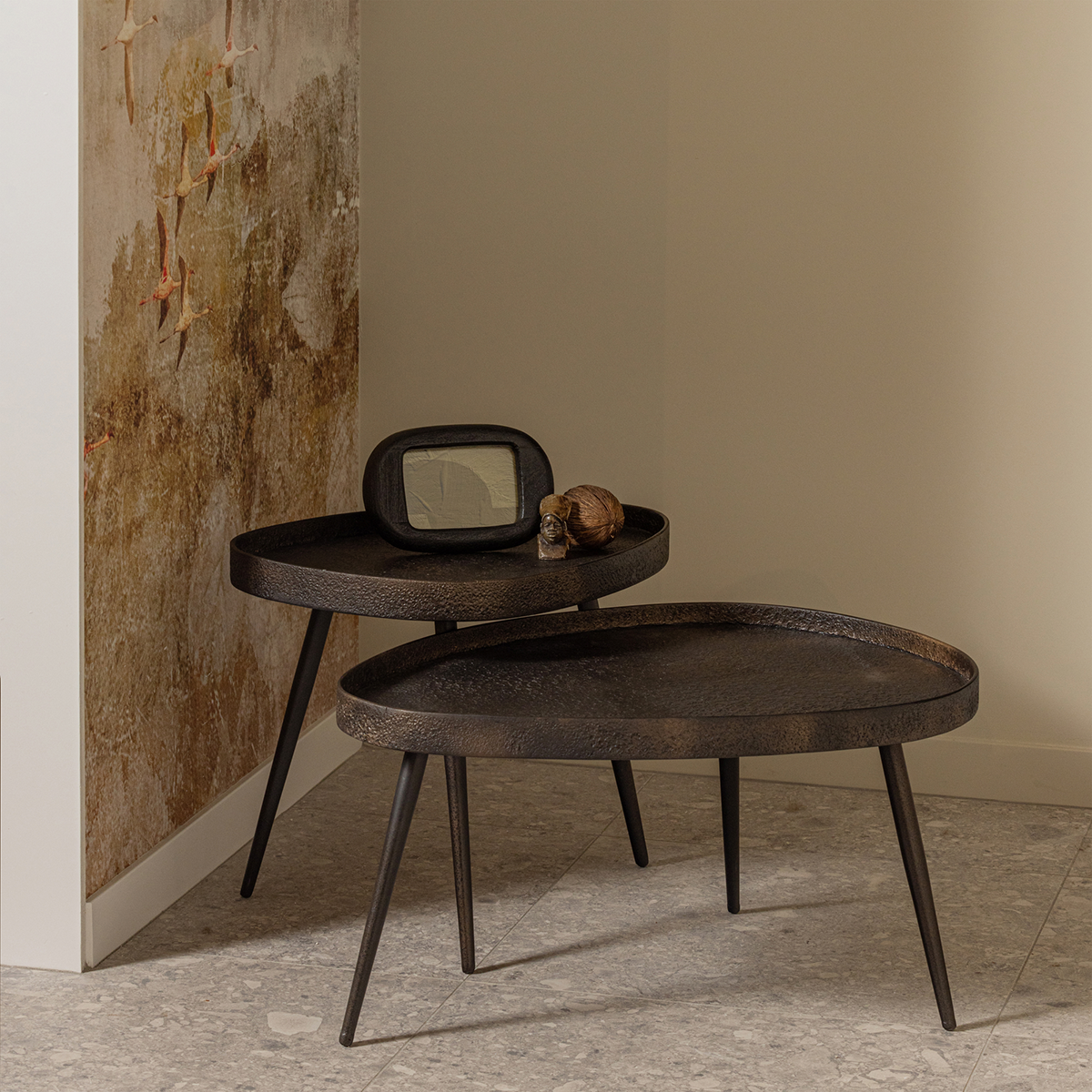 Crude Antique Bronze Side Table (2/Set)