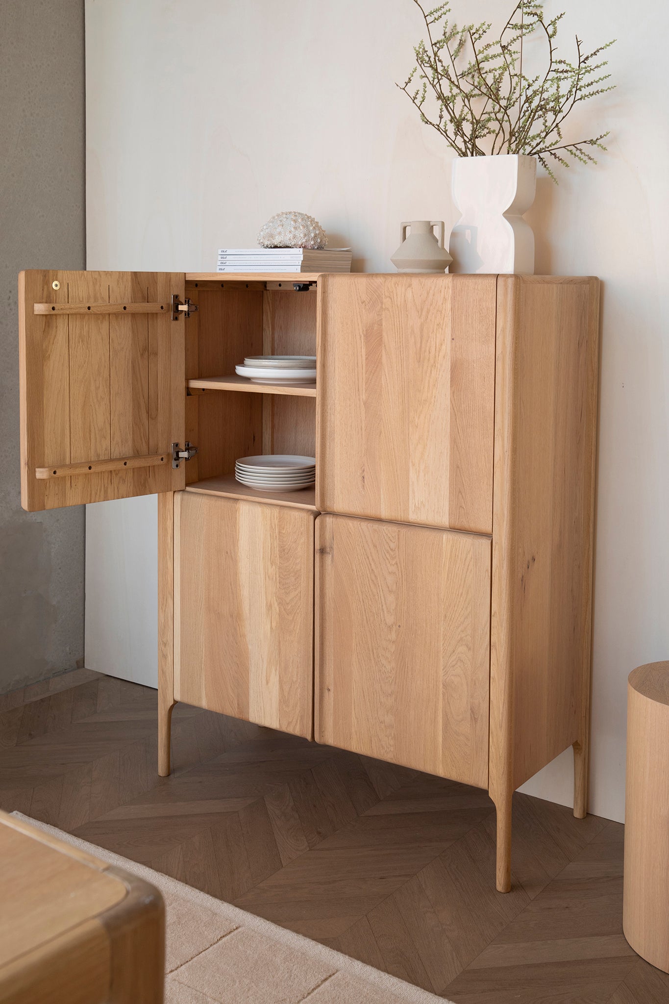 Ember Natural Oak Wood High Sideboard