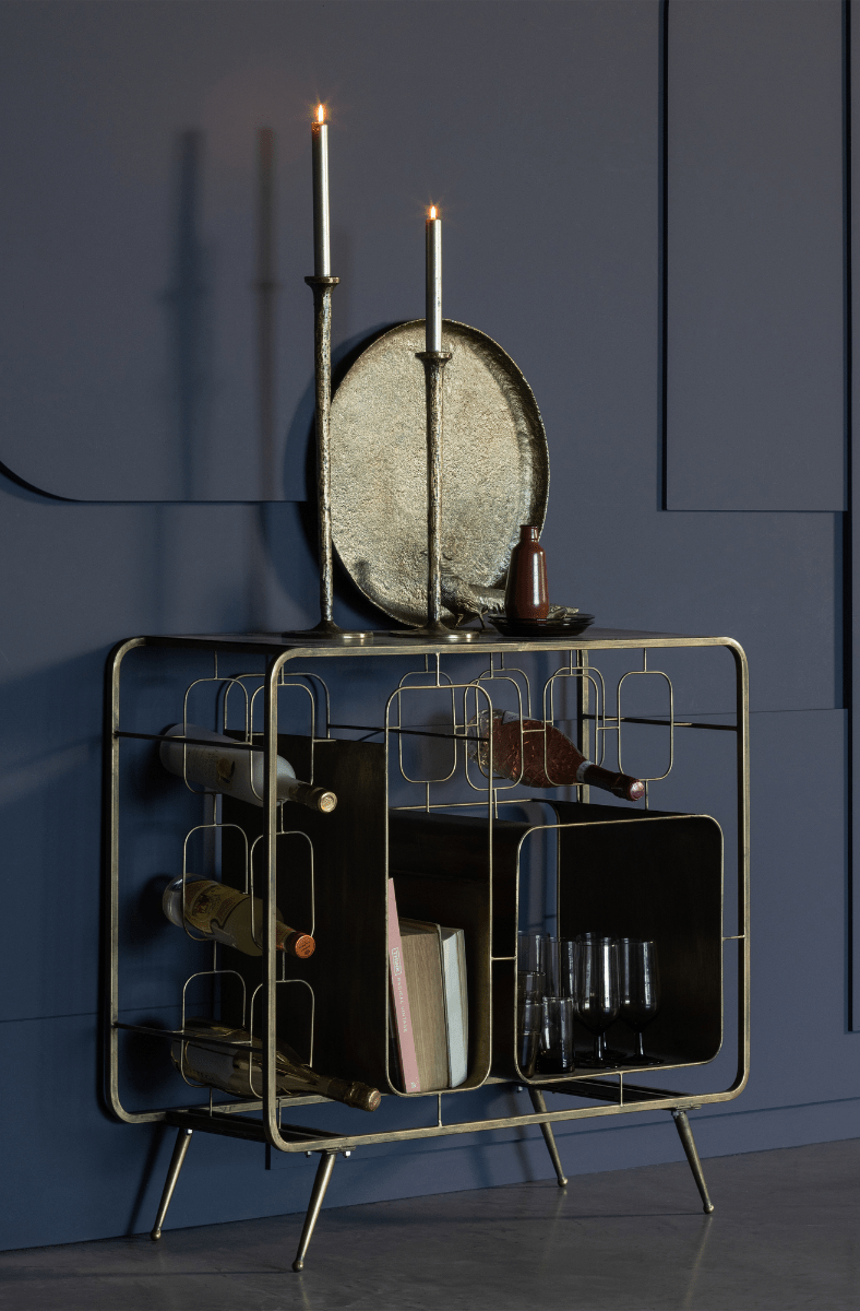 Capo Antique Brass Metal Wine Cabinet