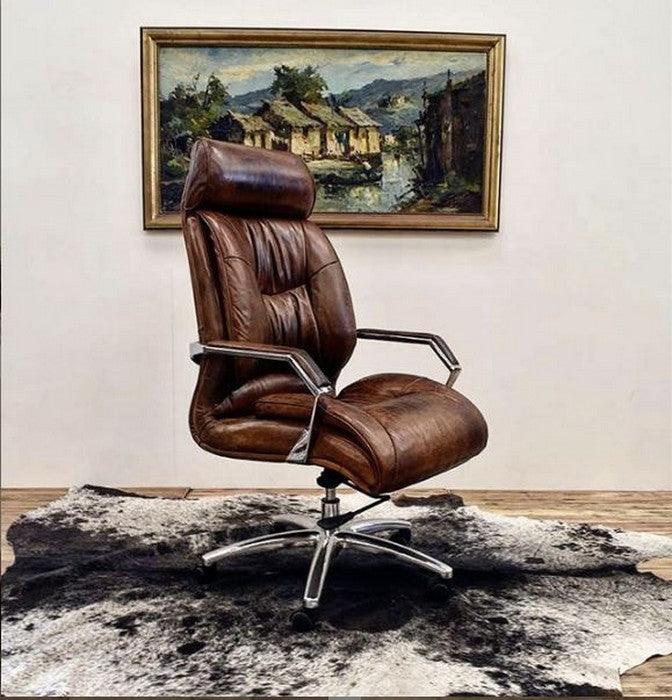 Cigar Brown Leather Lounge Office Chair - WOO .Design