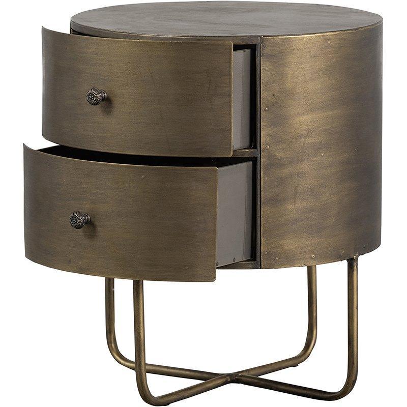 Glossy Antique Brass Metal Round Small Cabinet - WOO .Design