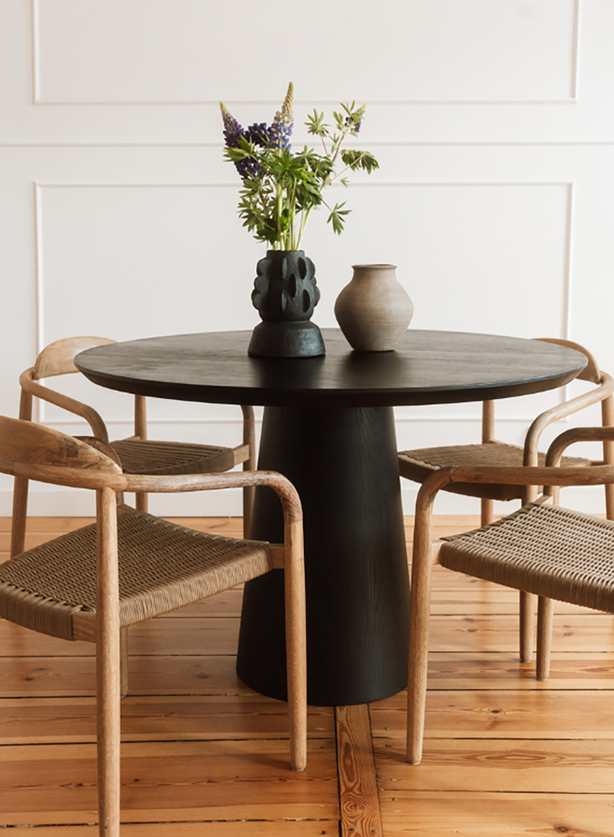 Gio Black Oak Wood Round Dining Table