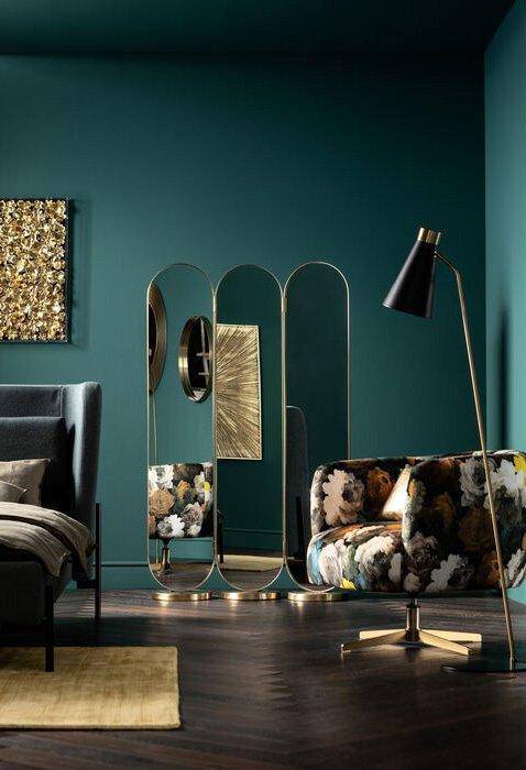 Curve Brass Room Divider Mirror