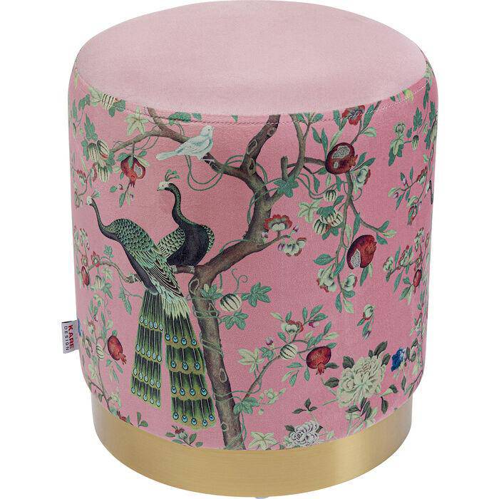 Cherry Peacock Print Velvet Stool