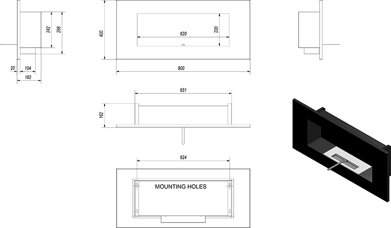 Delta 2 Horizontal Bio Fireplace