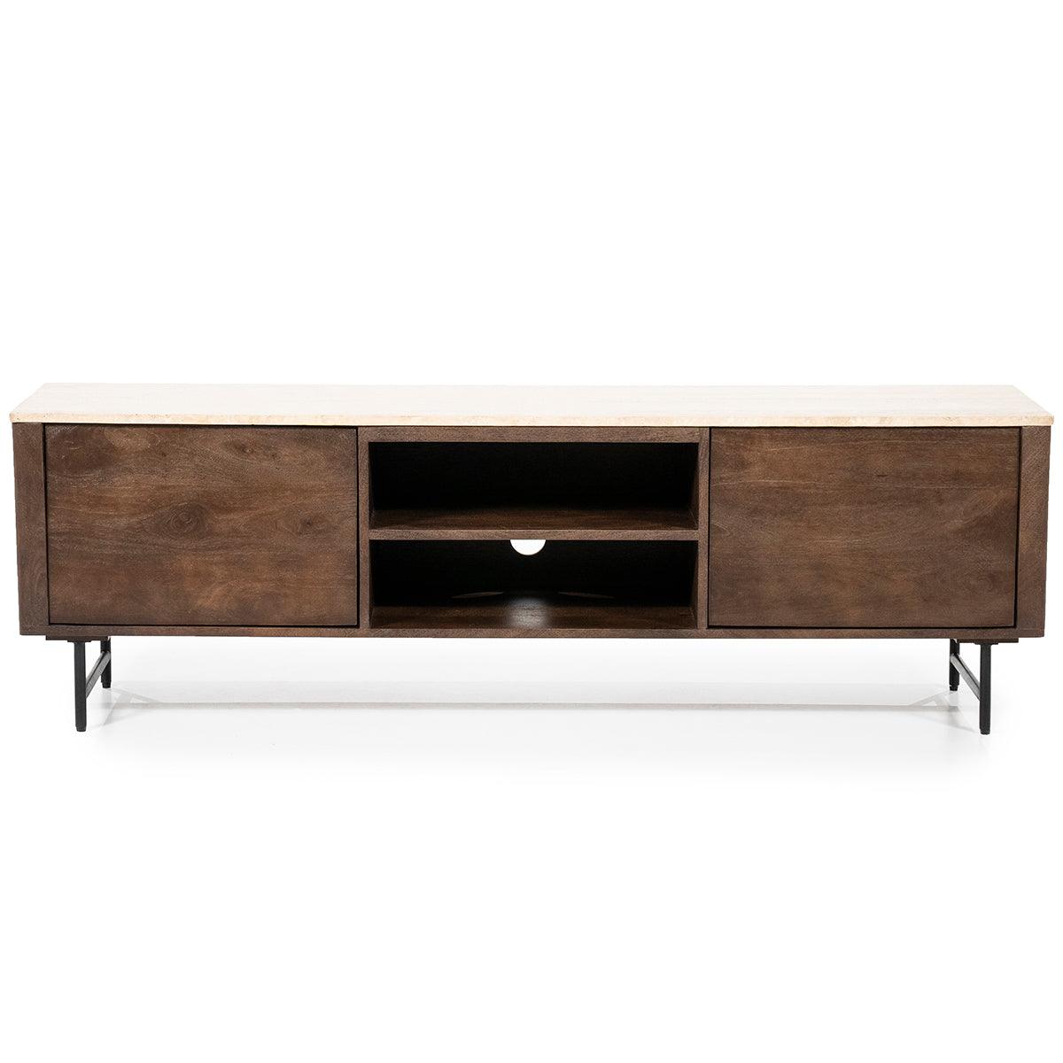 Lio Travertine/Mango Wood 2 Doors TV Cabinet - WOO .Design