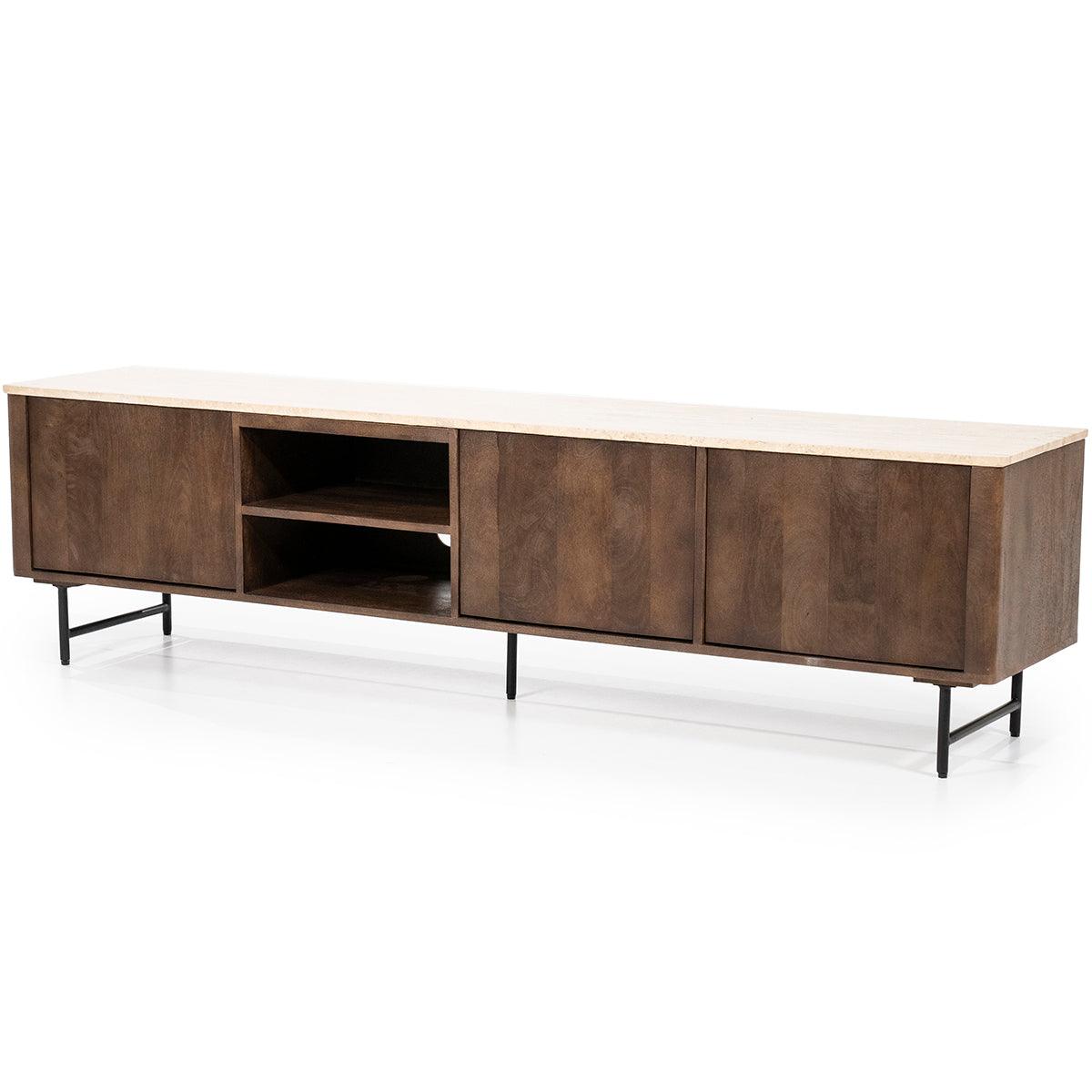 Lio Travertine/Mango Wood 3 Doors TV Cabinet - WOO .Design