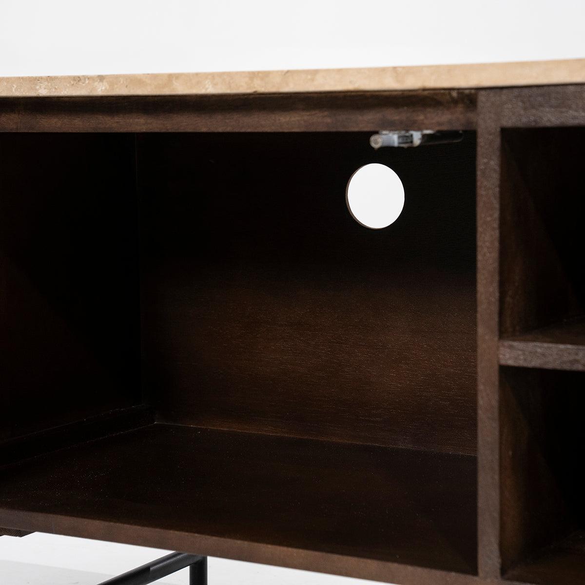 Lio Travertine/Mango Wood 3 Doors TV Cabinet - WOO .Design
