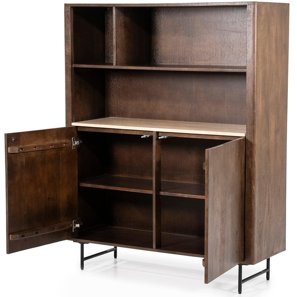 Lio Travertine/Mango Wood Low Bookcase - WOO .Design