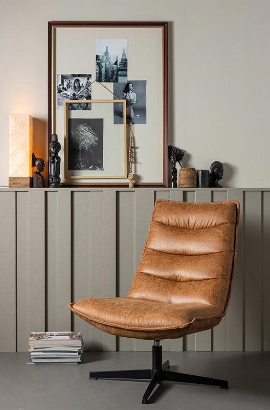 Nika Cognac Leather Look Swivel Armchair - WOO .Design
