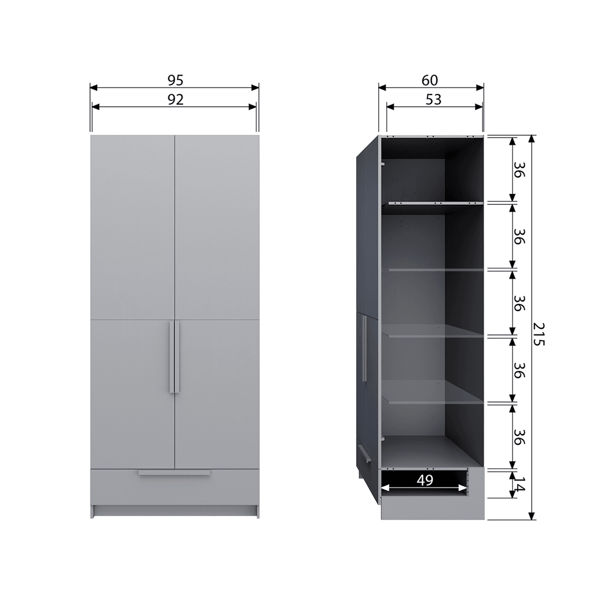 Pure Concrete Grey 2 Door Split Wardrobe - WOO .Design