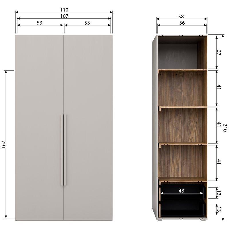 Rens Pebble Grey Long Handle 2 Door Wardrobe - WOO .Design