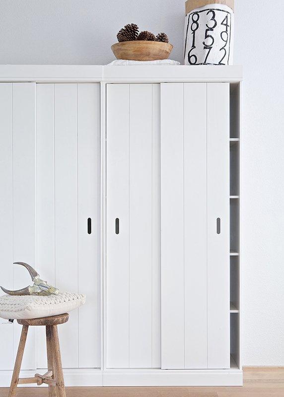 Row White Pine Wood Sliding Doors Shelves Cabinet - WOO .Design