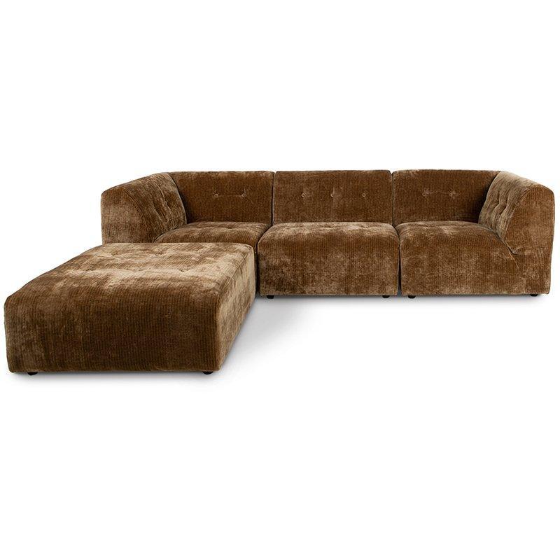 Vint Corduroy Rib Aged Gold Velvet Couch - Element Small Hocker - WOO .Design