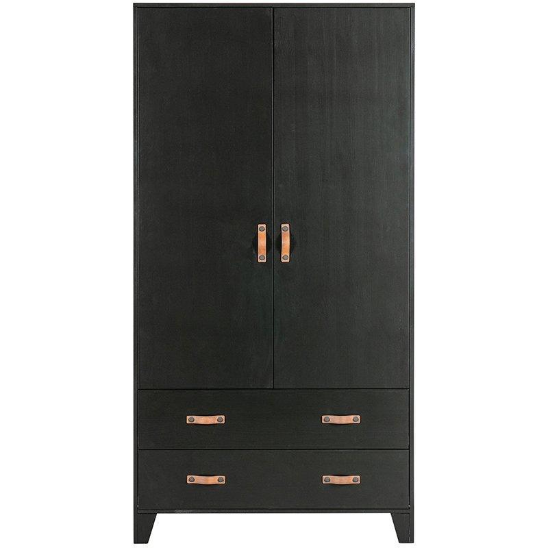 Dian Black Pine Wood Wardrobe Cabinet