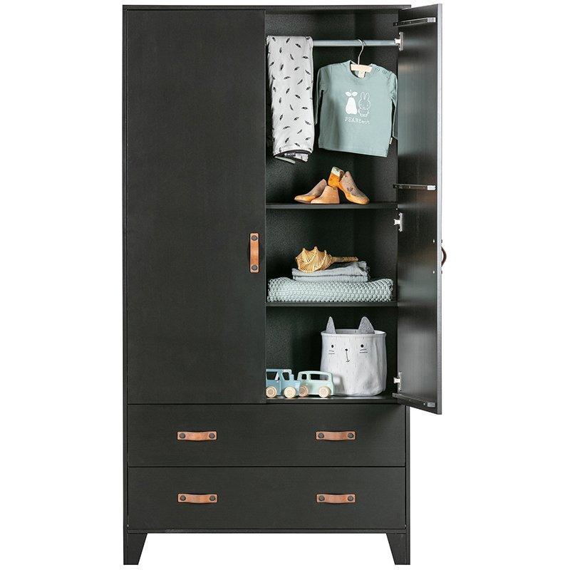 Dian Black Pine Wood Wardrobe Cabinet