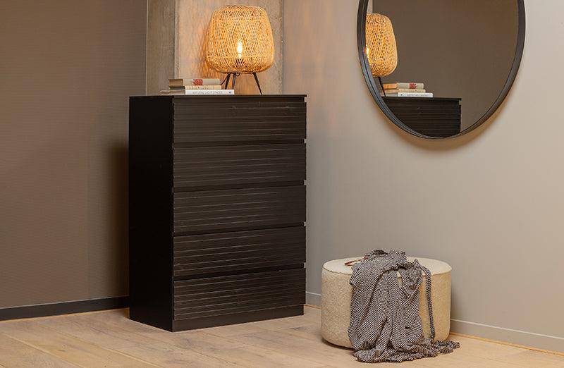 Jente Black Pine Wood 5 Drawers Cabinet