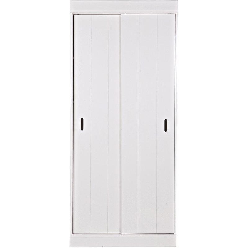 Row White Pine Wood Sliding Doors Shelves Cabinet