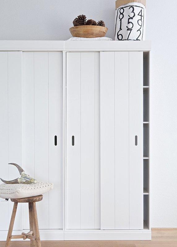 Row White Pine Wood Sliding Doors Shelves Cabinet