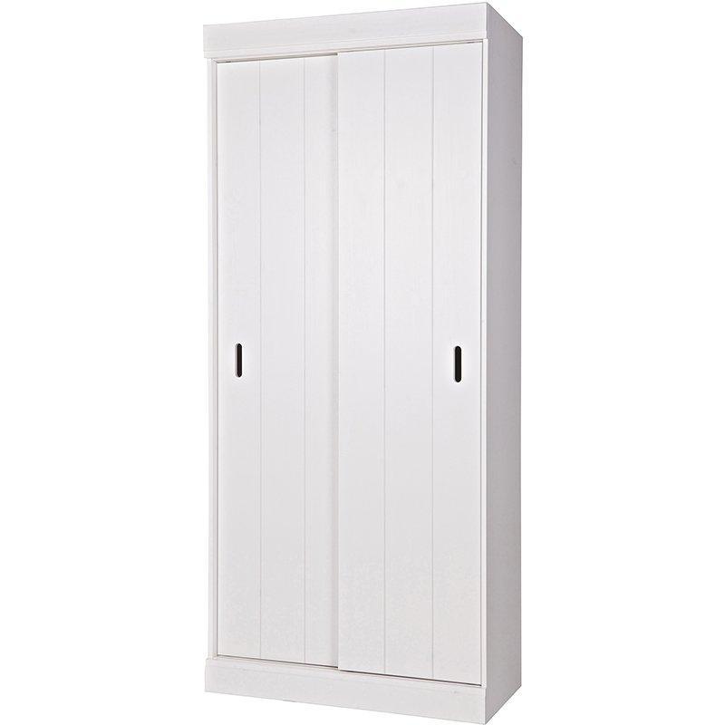 Row White Pine Wood Sliding Doors Shelves Cabinet