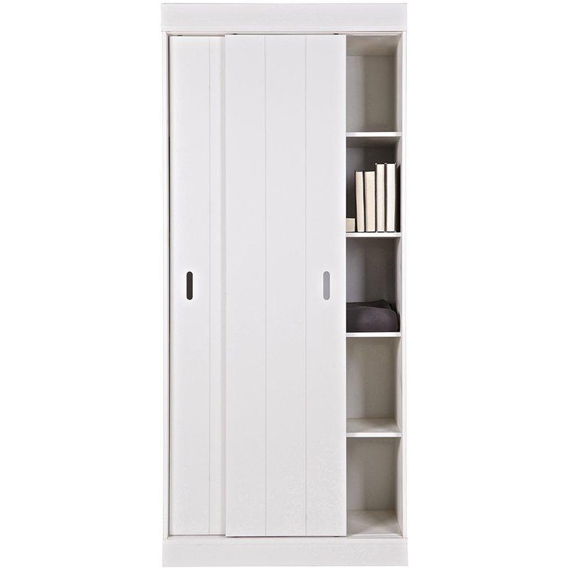 Row White Pine Wood Sliding Doors Shelves Cabinet