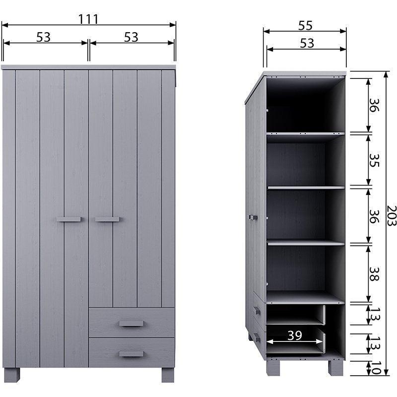 Dennis Brushed Pine Wood Drawers Wardrobe