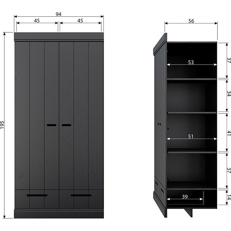 Connect Basic Pine Wood 2 Doors 2 Drawers Strip Doors Cabinet